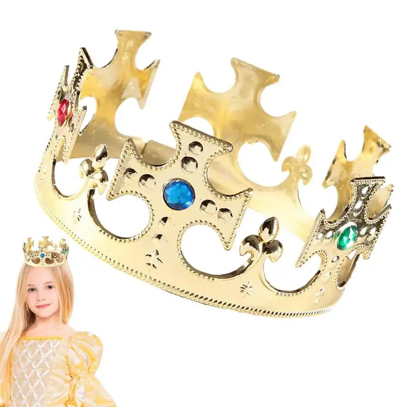 

Birthday Crown Hat Gold King Crown Inlaid Gemstones Kids Birthday Crowns With Exquisite Patterns For Golden Costume Props