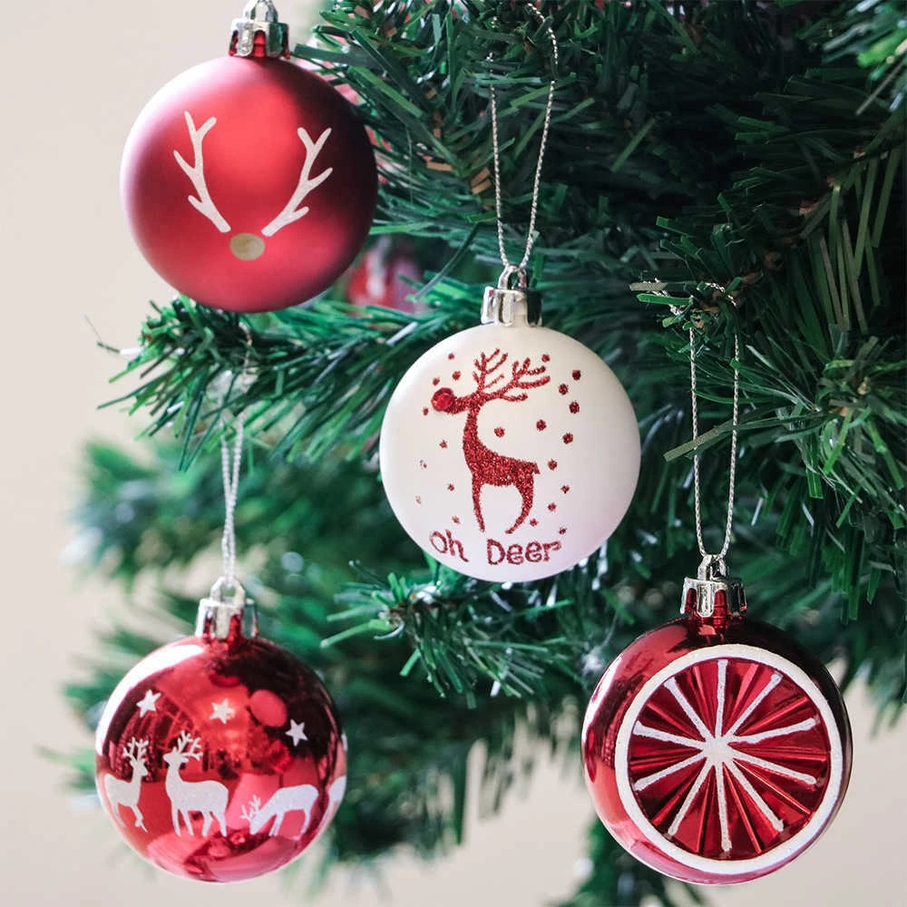 20pcs Christmas Balls 6cm Matte Glossy Drawing Ornament for Xmas Tree Hanging Baubles Decorations Shatterproof Plastic