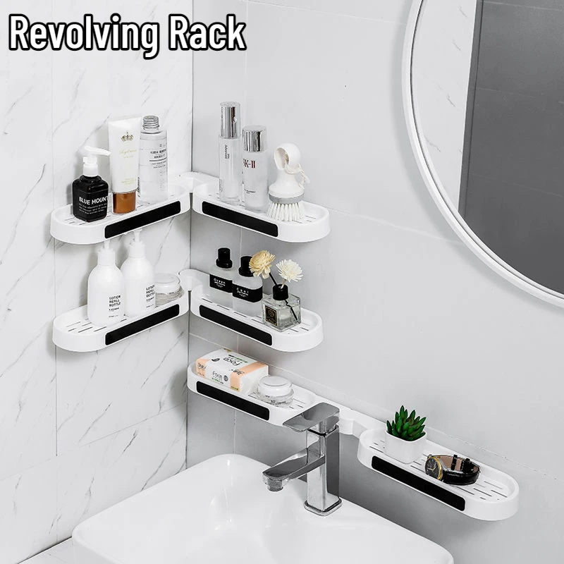 

Punch-free Wall Mounted Revolving Rack Bathroom Organizer Washstand Toilet Shelf Kitchen Storage Holder Bathroom Accessories