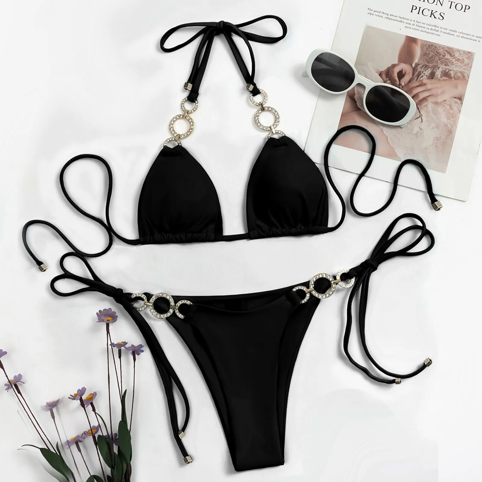 Женский раздельный купальник сексуальный бикини с вырезом под горло 2022 - купить