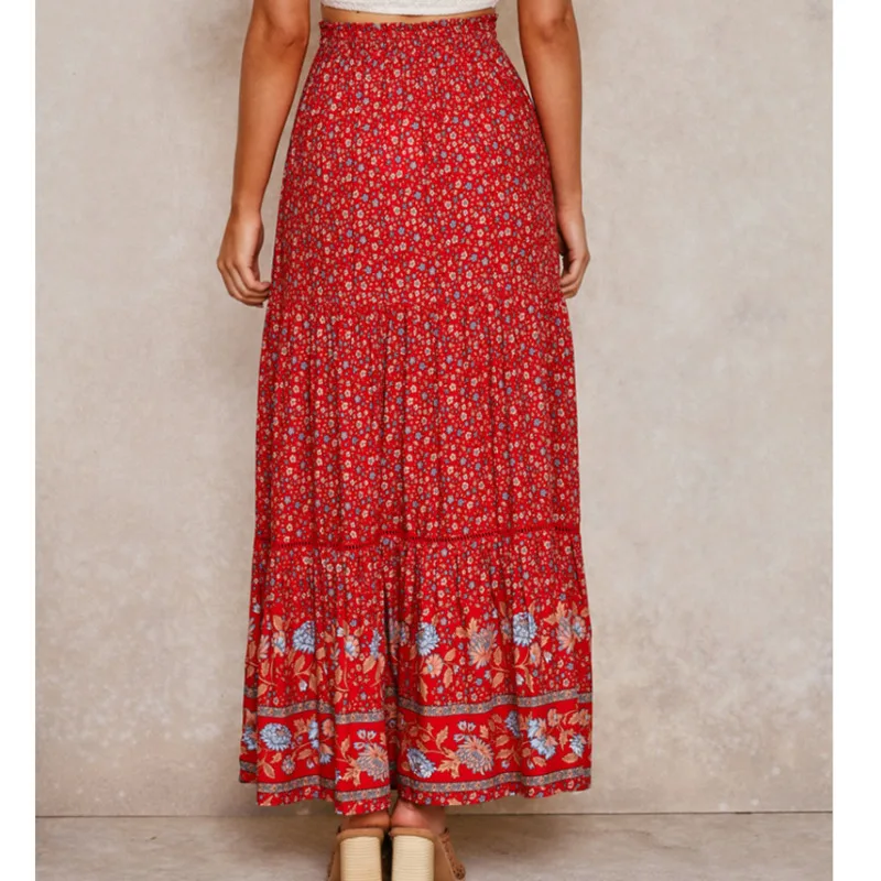 

Long Skirts Women Fashion 2022 Autumn Bohemian Floral Printed High-Waisted Maxi Skirt Vintage Casual Loose Bandage Bottom