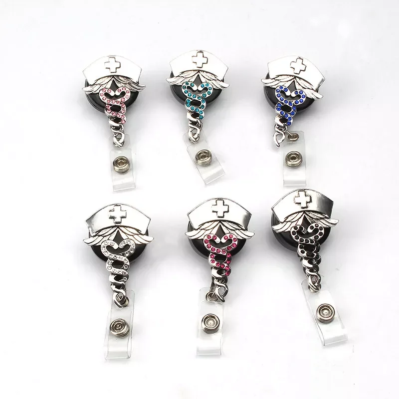 

Cap Retractable Badge Reel Alloy Rhinestone Badge Holder Medical Worker Work Card Holder Accessories Hospital Supplies