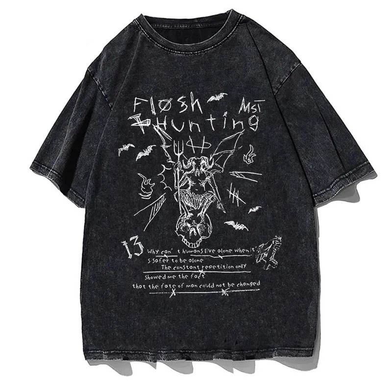 

Hip Hop Streetwear Monster Letter Print Harajuku T Shirt Men Oversize Washed T-Shirt Summer Gothic Punk Short Sleeve Men Tops