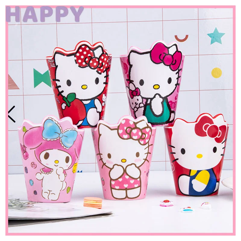 

Sanrioed My Melody Kittys Cat Cute Cartoon Print Melamine Water Cup Children Milk Cup Kawaii Anime Mouthwash Cup Toothbrush Cups