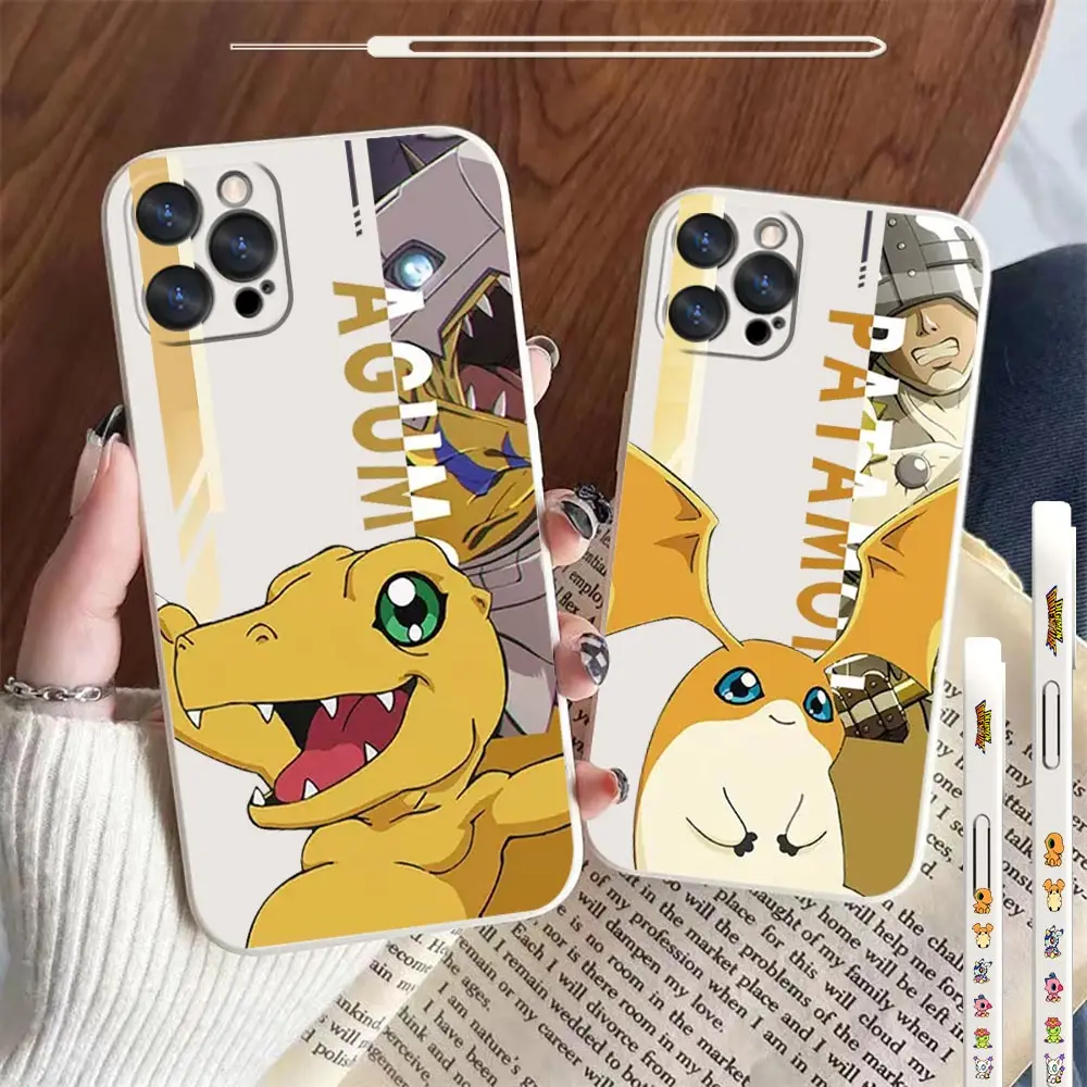 

Anime Digital Monster Phone Case For Apple iPhone 14 13 12 11 Pro Max Mini X XS XR SE 7 8 Plus Liquid Silicone Left Rope Cover