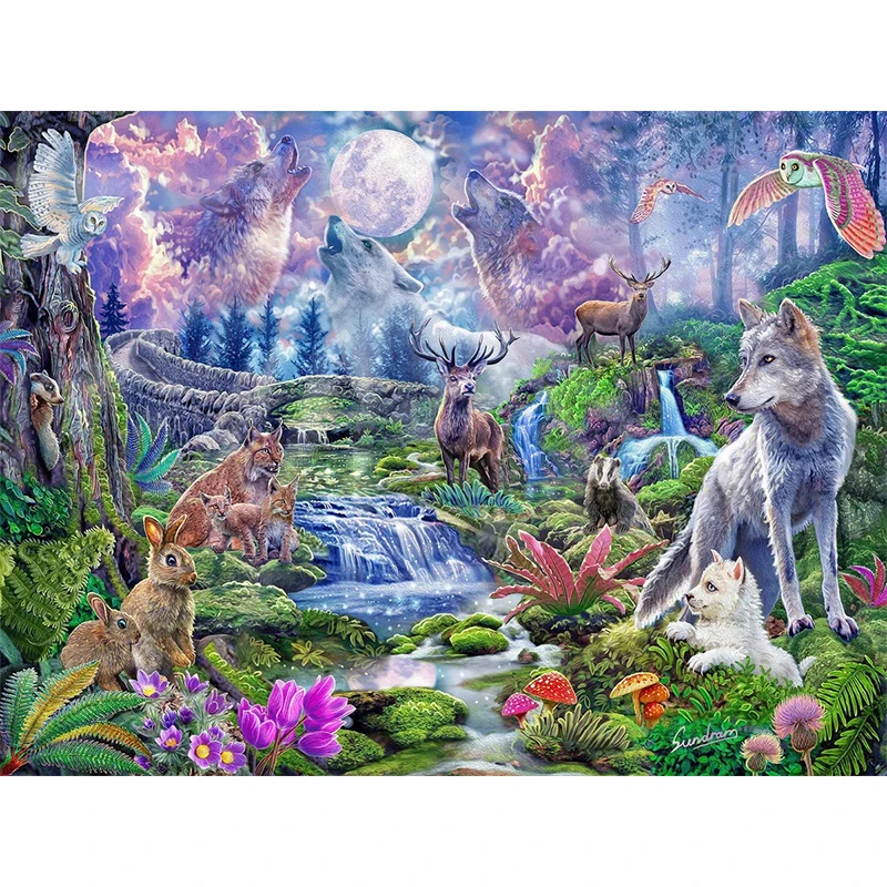 

5D алмазная картина животные зоопарк Лунная дикая природа Полный Сверла Алмазная мозаика из горного хрусталя для росписи алмаз волк Лев выш...