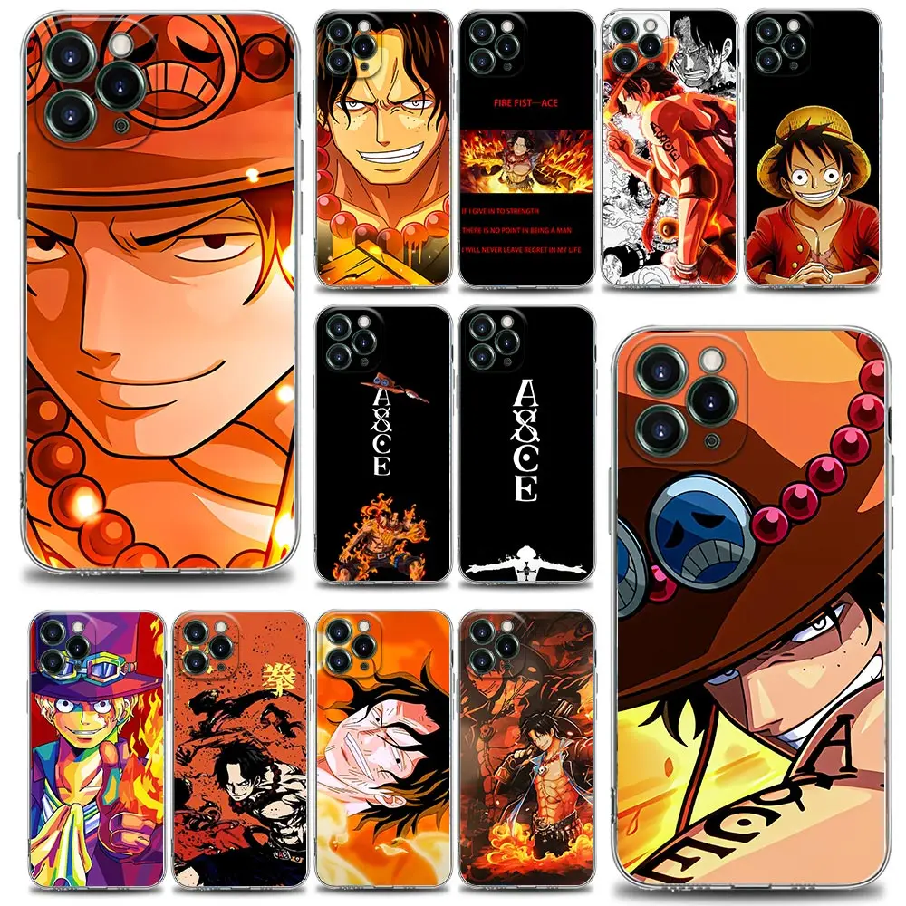

One Piece Shell Case for iPhone 11 12 13 Pro Max Mini SE XR XS X 7 8 Plus Coque Transparent Cover Funda Portgas D Ace Fire Anime