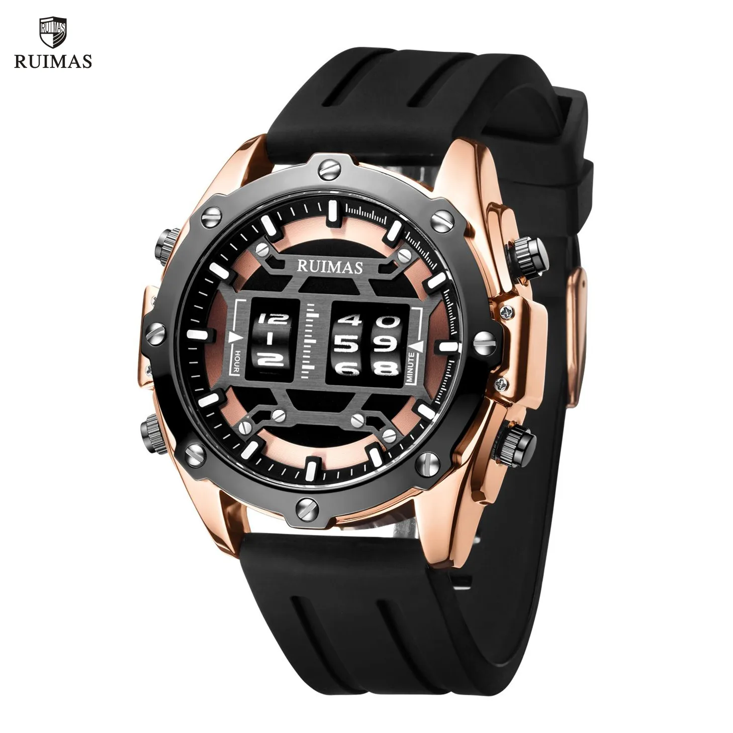 RUIMAS мужские часы на роликах с верхним ремешком модные кварцевые наручные