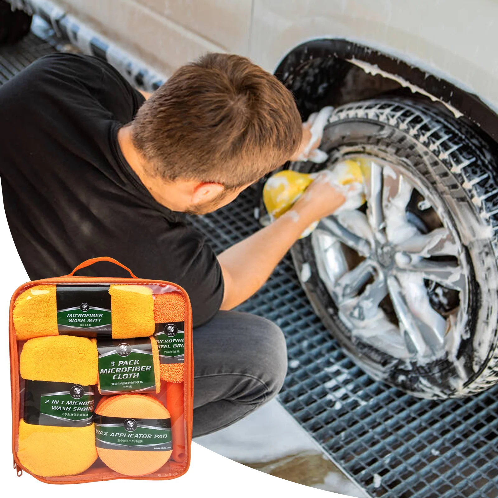 

Car Cleaning Set Detailing Supplies With Microfiber Cloth Tire Sponge Brush For Car Wash Accessories Automotive Tools 9pcs