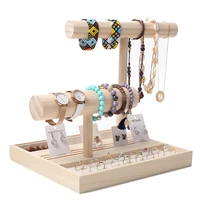 wooden single 2t bar rack bracelets watches bangles necklace jewelley display holder stand velvet jewelry organizer wholesale