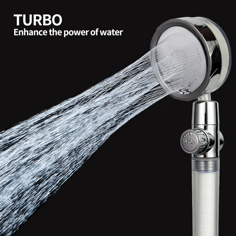 

Shower Nozzle Propeller Fan Water-saving Flow Pressure Shower Nozzle 360 Rotating Twin Turbine Shower Bathroom Accessories