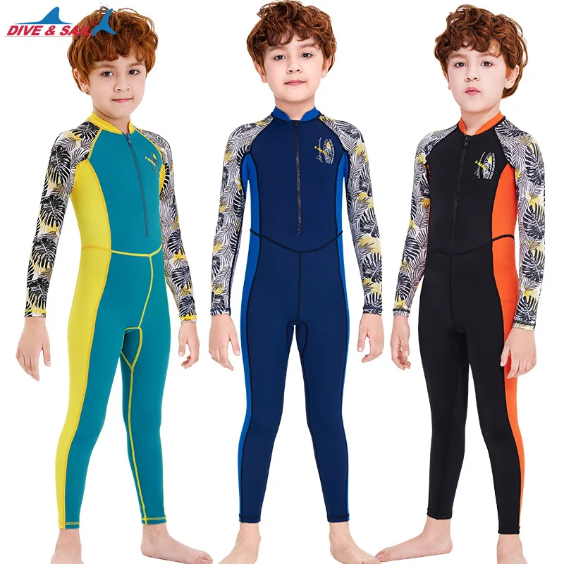 

Children Swimsuit Boys Sunscreen One-Piece Diving Suit Long-Sleeved Quick-Drying Kids Anti-Jellyfish Wetsuit Swimming Rash Guard
