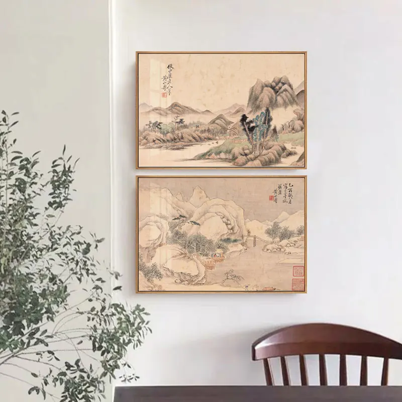 Винтажный китайский пейзаж стиль холст прикроватное украшение настенная
