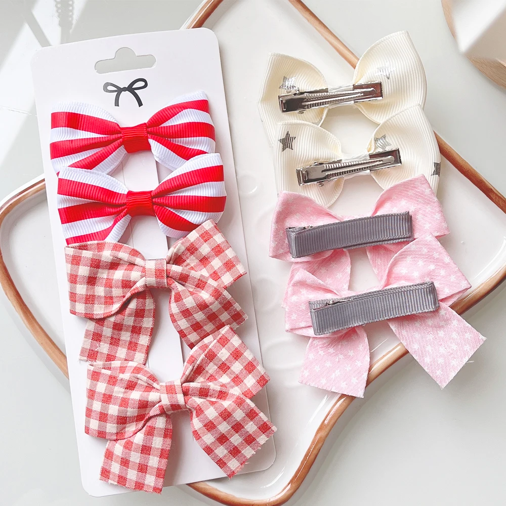 

4Pcs/Set Hair Bows Hair Clips For Girls New Handmade Printed Lace Bowknot Headwear Barrettes Hairpins Headdress Kids Accessories