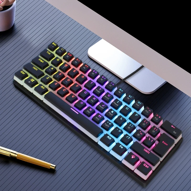 

Проводная Механическая игровая клавиатура, 61 клавиша светодиодный LED подсветка, круглая клавиатура, проводная