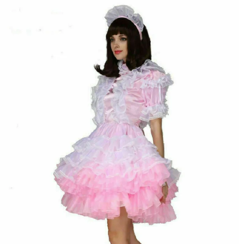 

Sissy maid lockable Organza light pink fluffy dress dress uniform cosplay
