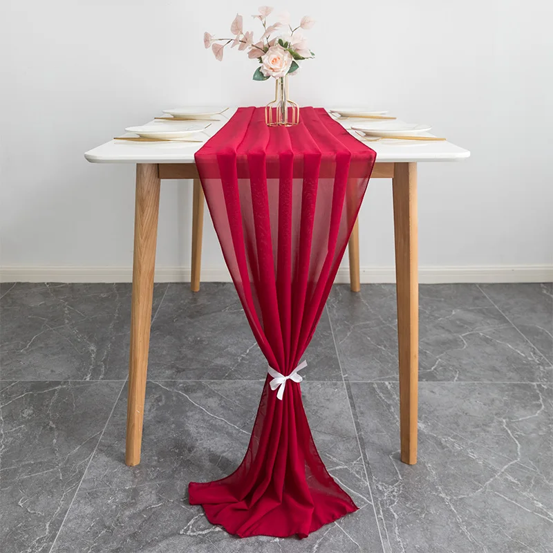

European style simple wedding banquet site dinning table decoration table runner solid color fabric chiffon table runners
