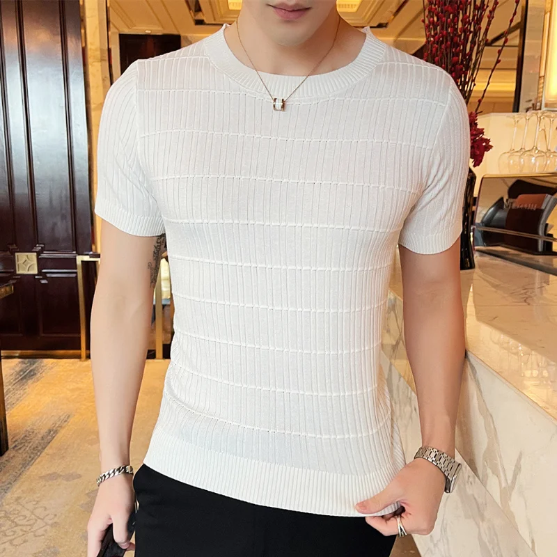 

New Arrival Fashion Spring Summer Short Sleeve Men Thin Casual O-neck Knitted Men T Shirt Size M L XL 2XL 3XL
