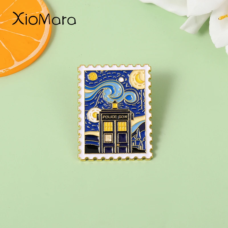 

Starry Night Stamp Enamel Pins Custom Van Gogh Art Brooches Lapel Badges Oil Painting Jewelry Gift for Kids Friends