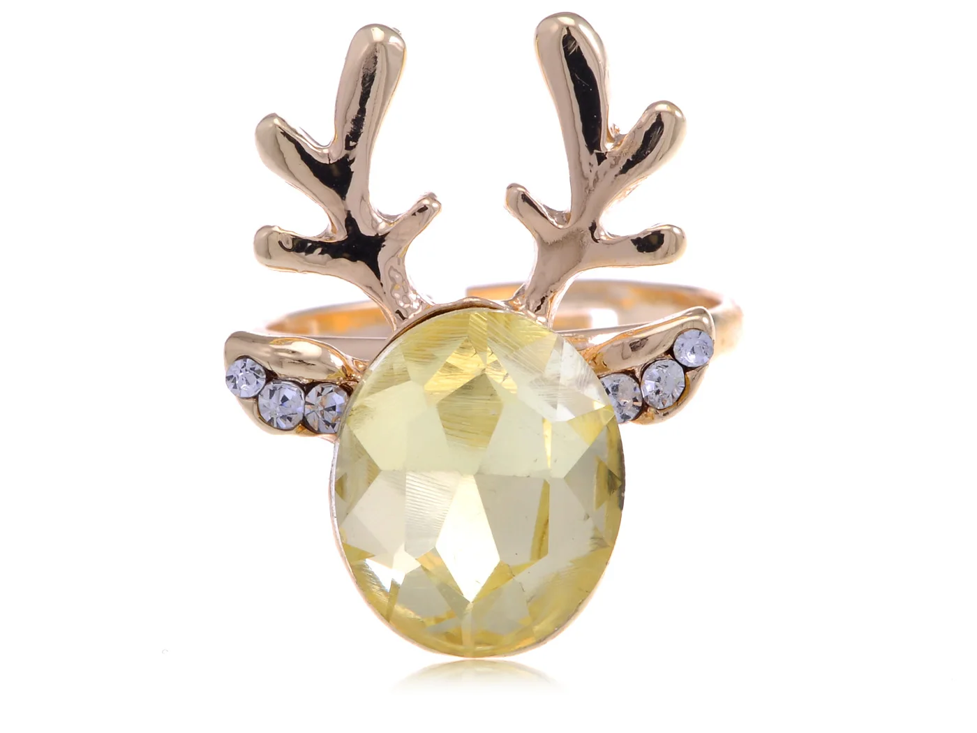 

Golden Tone Reindeer Crystal Rhinestone Christmas Fashion Ring