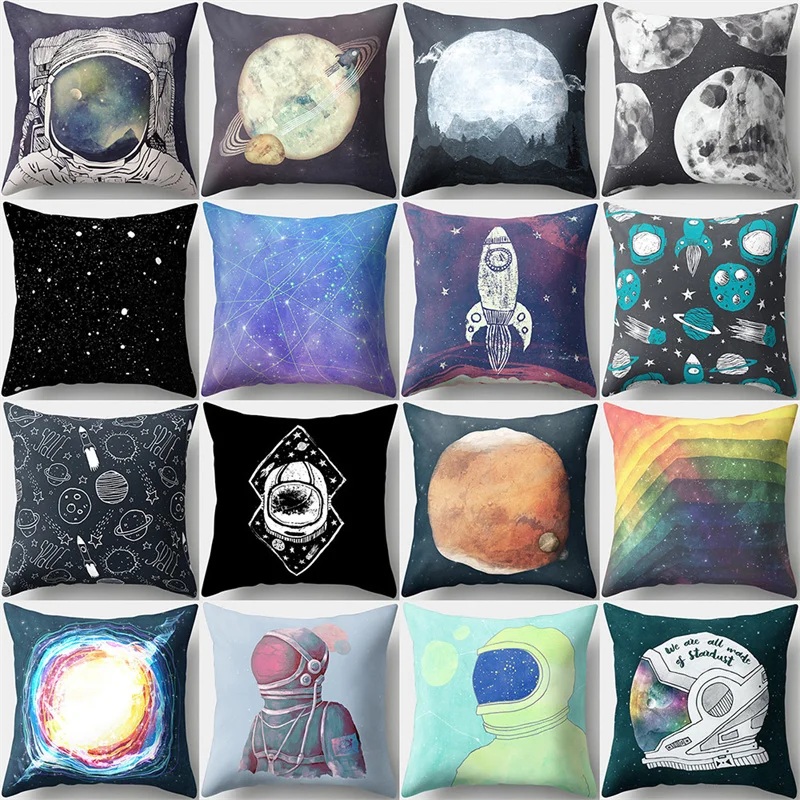 

Cute Cartoon Planet Astronaut Pillow Case Moon Rocket Soft Polyester Cushion Cover 45x45cm Sofa Pillowcase Home Pillow Covers