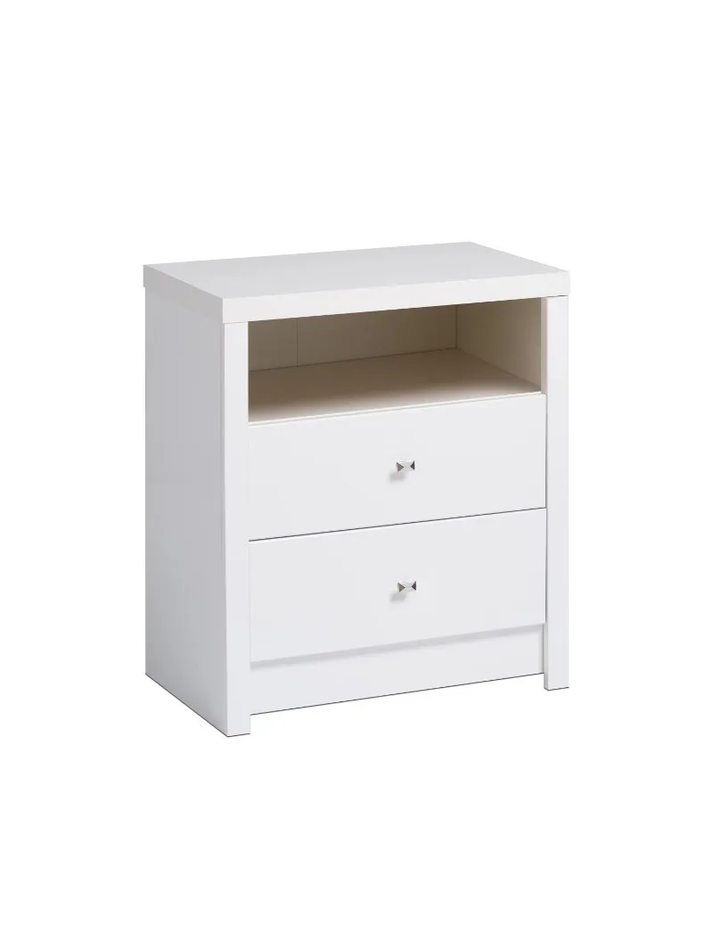 

Высокая белая тумбочка для спальни с двумя выдвижными ящиками препак Калла