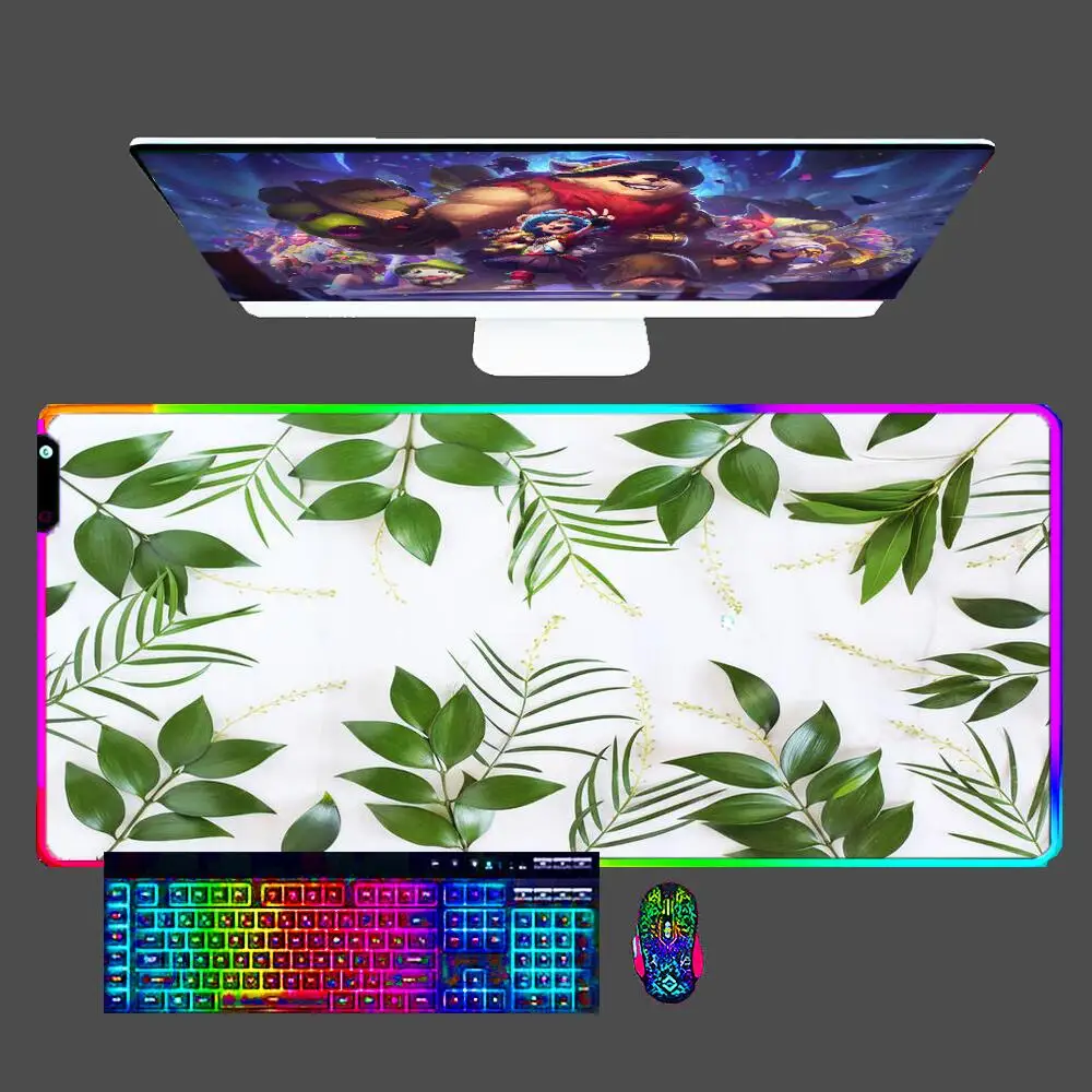 

Flowers Green Leaves RGB Mouse Pad Gamers Large Computer Game LED Extended Mousepad Desk Mat Keyboard Rubber For CS Carpet 90x40