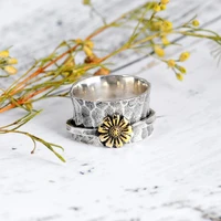 jisensp vintage design anti stress spinner rings for women silver daisy flower anxiety rotating ring female party jewelry gifts