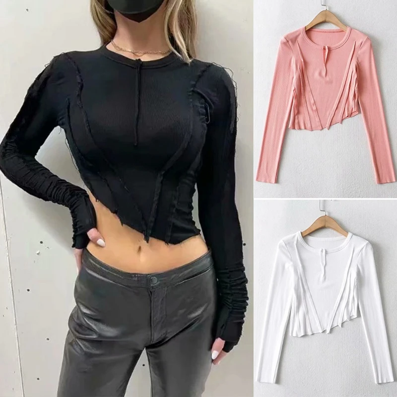 

Женская футболка с длинным рукавом, круглым вырезом