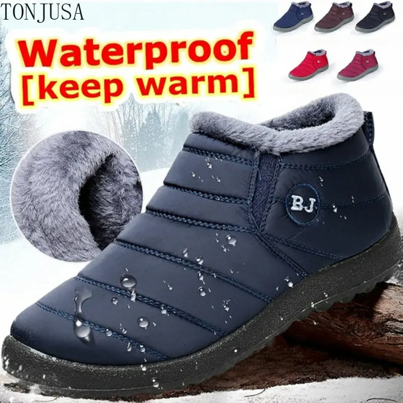 

Мужские ботинки, легкая зимняя обувь для мужчин, зимние ботинки, водонепроницаемая зимняя обувь размера плюс 47, Зимние ботильоны без шнуровки унисекс