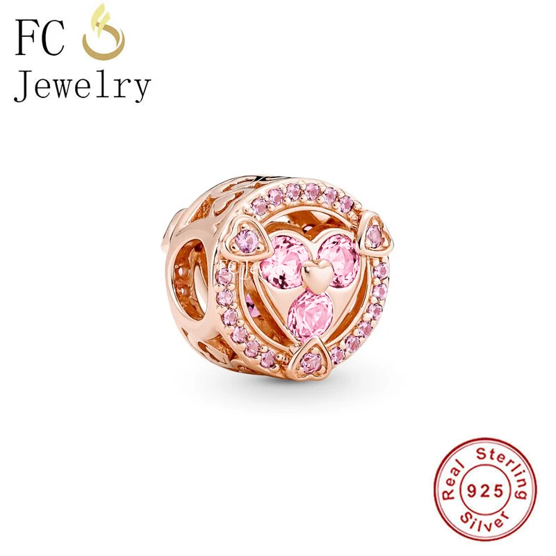 

FC Jewelry Fit Original Charm Bracelet 925 Sterling Silver Round Rose Gold Pink Zircon Stone Bead For Making Women Berloque 2022