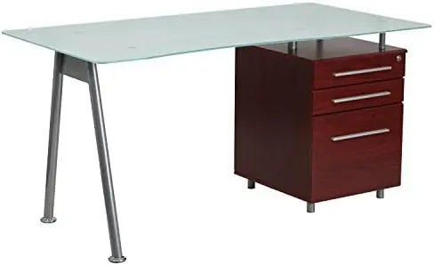 

Computer Desk with Glass Top and Three Drawer Pedestal