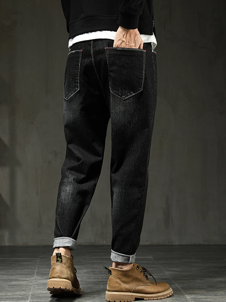 Мужские джинсы-карандаш Черные классические джинсовые брюки размера плюс 140 кг 44