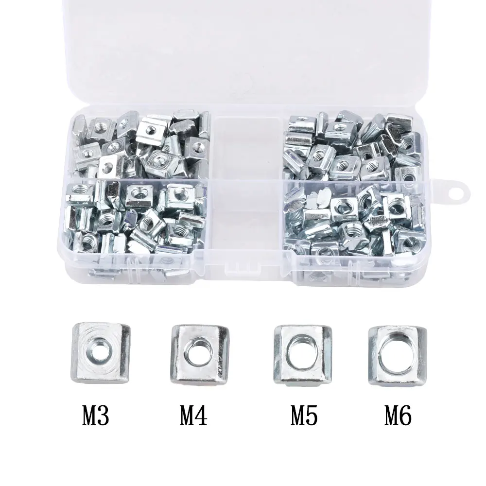 

200pcs/box M3 M4 M5 M6 T Block Square nuts T-Track Sliding Hammer Nut for Fastener Aluminum Profile 2020