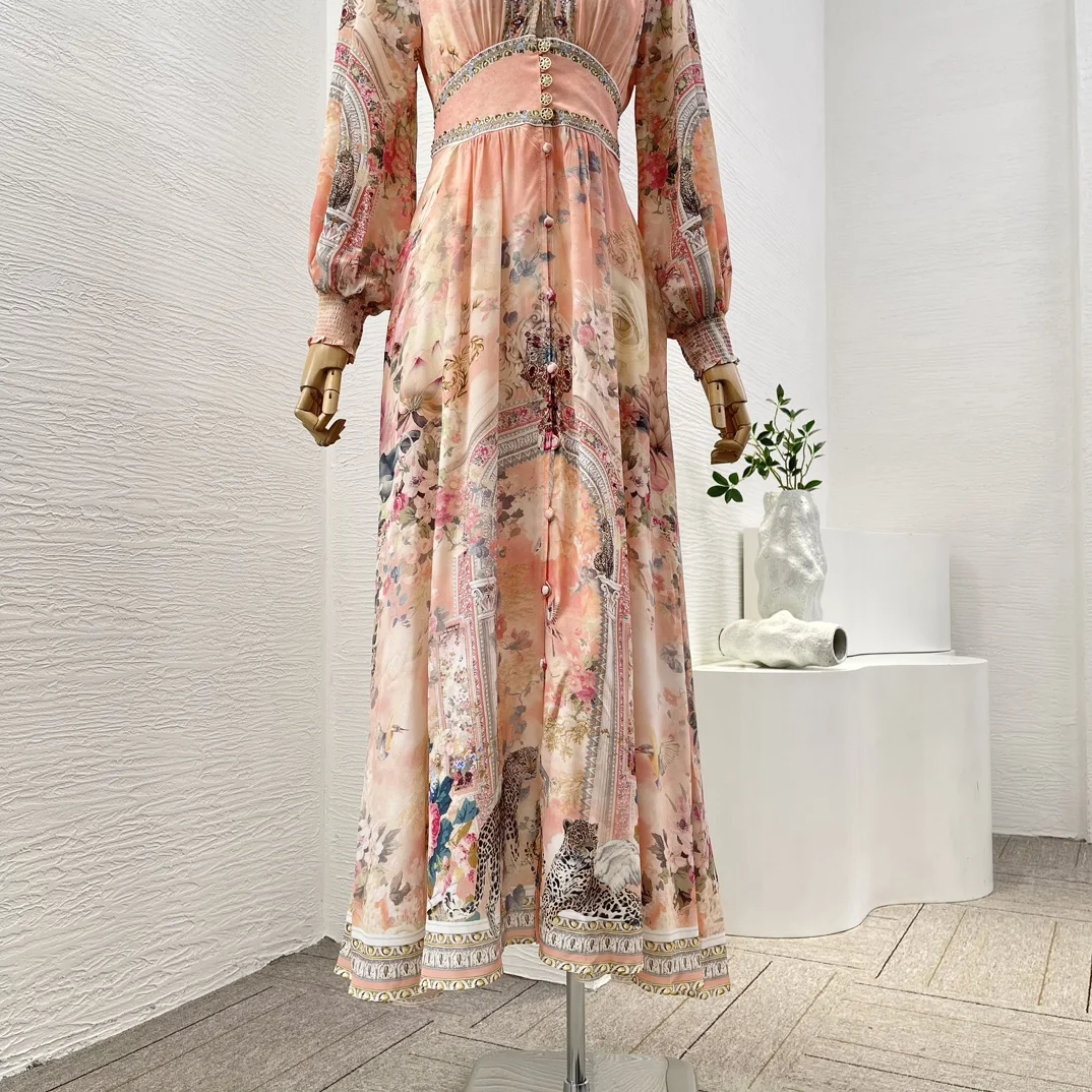 Женское плиссированное платье средней длины элегантное розовое шелковое с