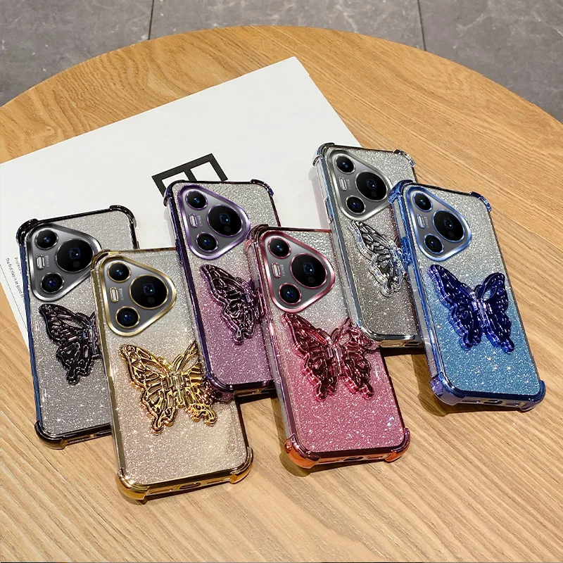 6D противоударный чехол-держатель-бабочка для телефона Huawei Pura 70 Ultra P70 P60 P50 P40 Pro P30