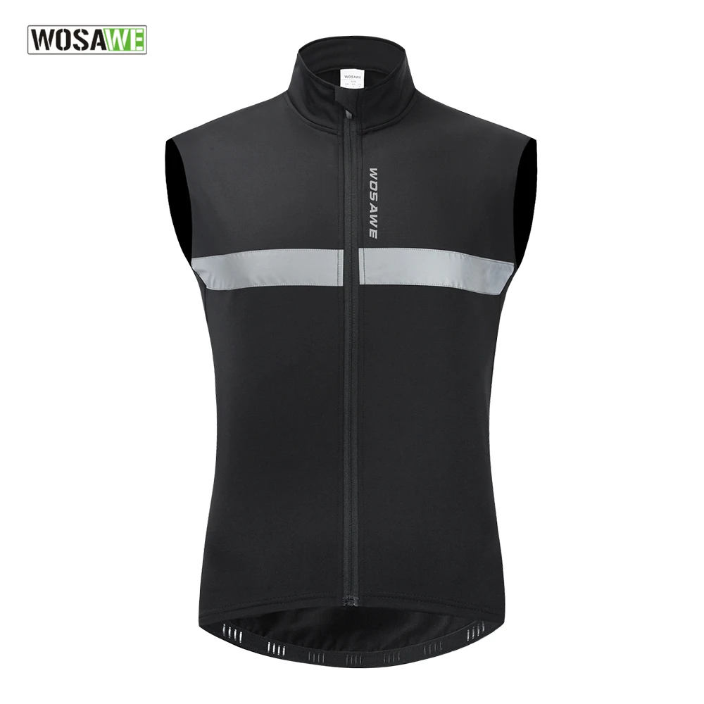 

2022 New WOSAWE Winter Cycling Vest Fleece Warm Up Windproof Gilet Road MTB Bike Riding Skiing Vest Reflective Biyclcle Cycling