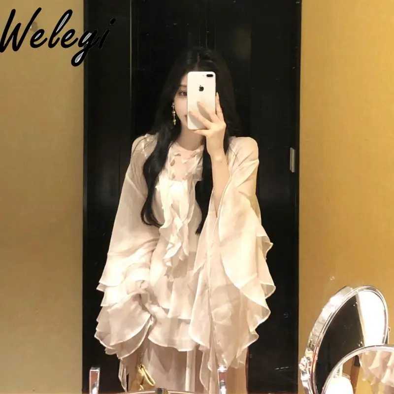 Комплект сказочной юбки Белый шифоновый топ с оборками сзади и женская длинная