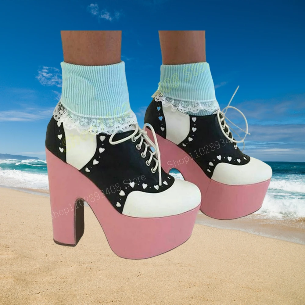 Женские туфли-лодочки на толстой подошве с круглым носком