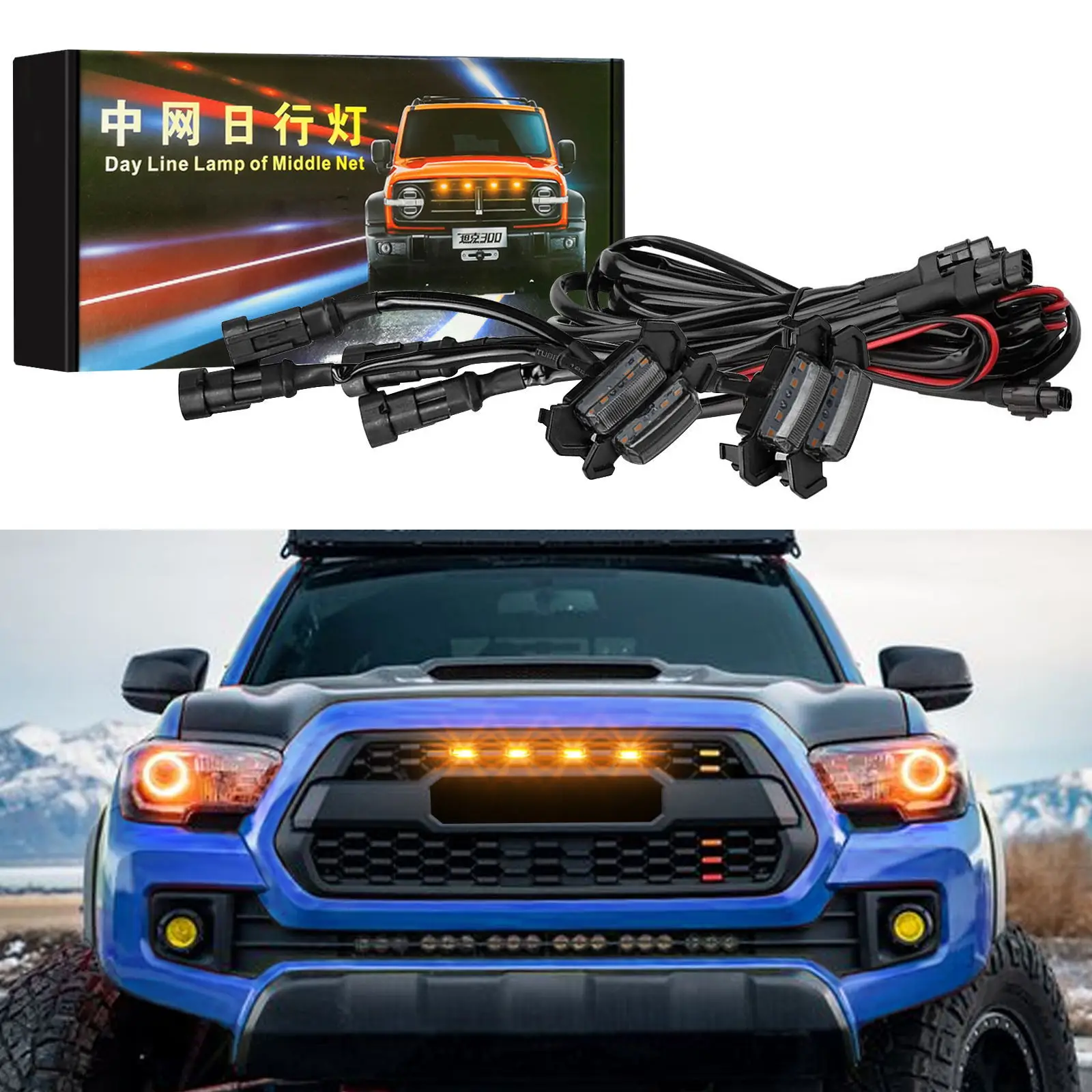 

4Pcs Front Grille LED Light Bulbs Kit Mount Smoked Lens Amber Grill ONLY Luces LED Raptor For Toyota Tacoma W/TRD Pro 2016-2019