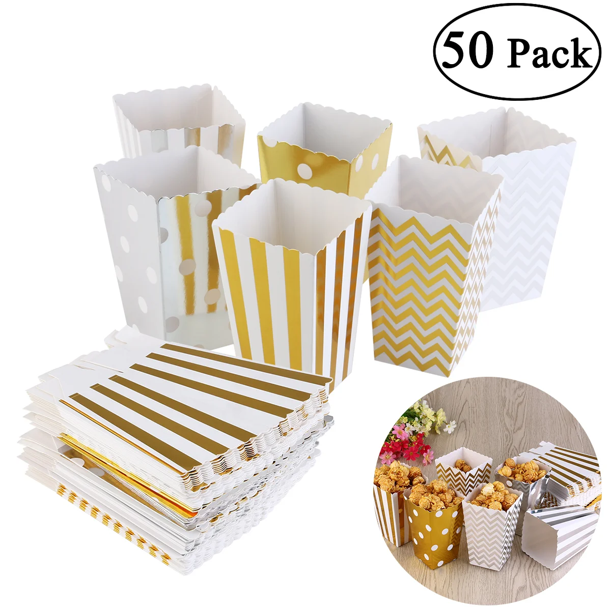 

Popcorn Boxes 50Pcs Popcorn Container Paper Popcorn Buckets Popcorn Bags for Home Movie Theaters Parties
