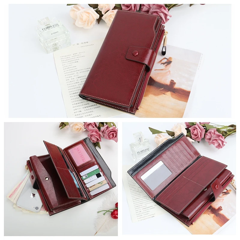 2022 New arrival women fashion Cow Leather clutch wallet long Hasp zipper wallet purse High quality Leather wallet ladies