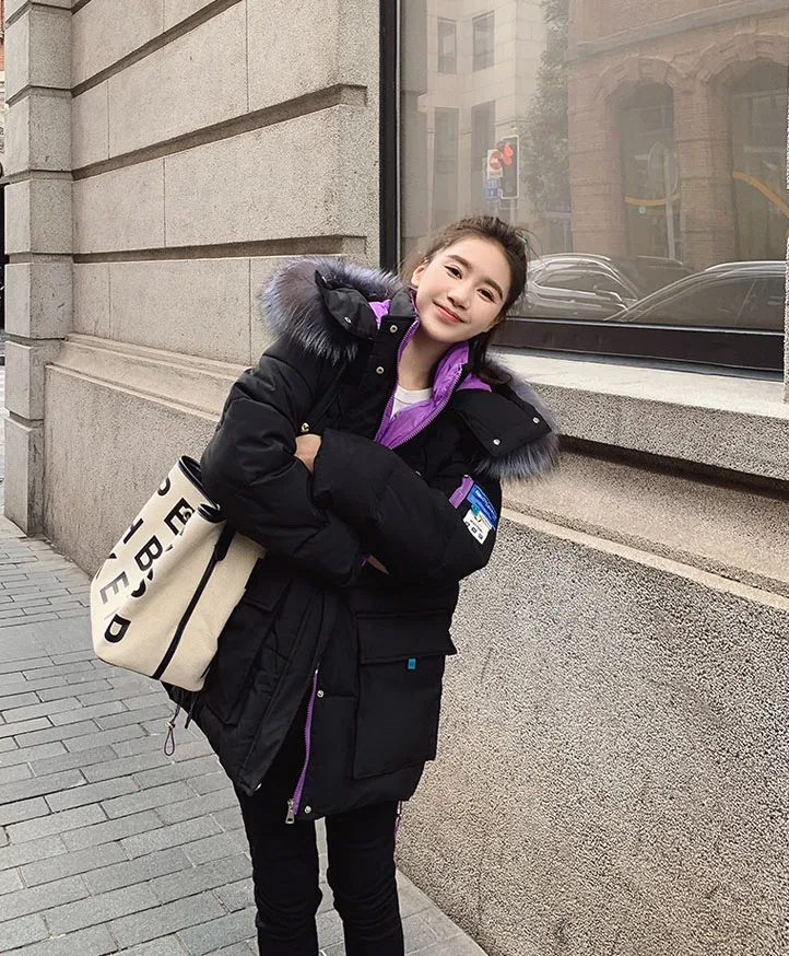 Young Ladies Girls Winter Coat Duck Down Parkas with Real Natural Fur Hood Woman Thick Warm Jacket Cloth for Female Oversize