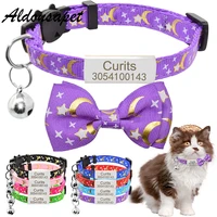personalized bow tie cat collar name tag custom nameplate safety breakaway cute star moon bowknot cat collar bell kitty necklace