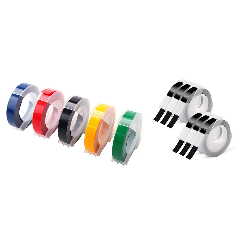 

5Pcs Dymo 3D Plastic Mixed Color Embossed Tape With 6 Pcs Embossing Label Tape 3D Plastic White On Black