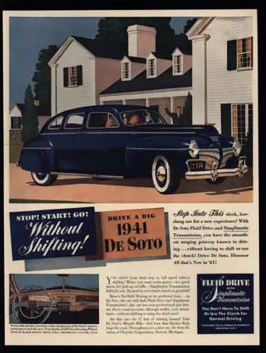 1p 1941 DESOTO Синий 4-дверный автомобиль с SIMPLIMATIC TRANSMISSIONTin Sign