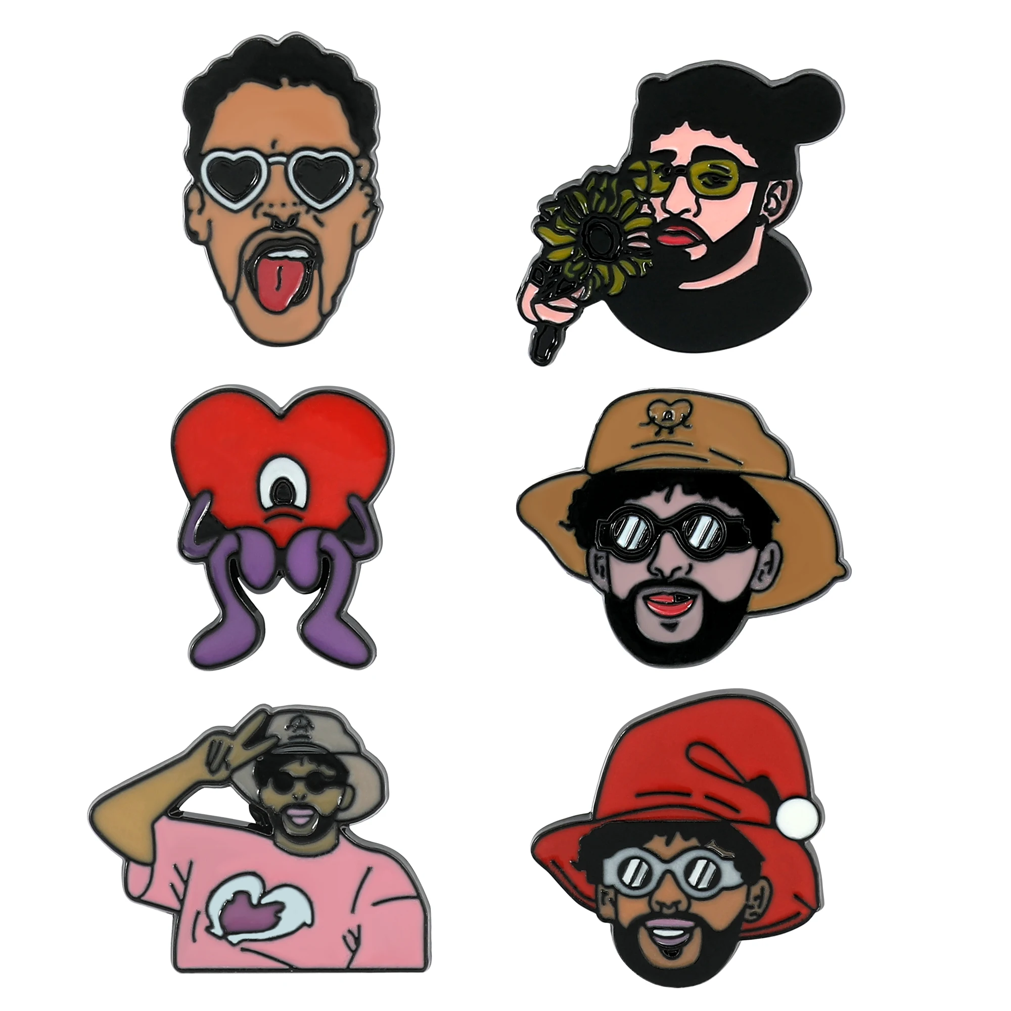 

Bad Bunny Red Heart Rapper Enamel Brooch Pin Brooches Lapel Pins Badge Denim Jacket Jewelry Accessories Fashion Gifts