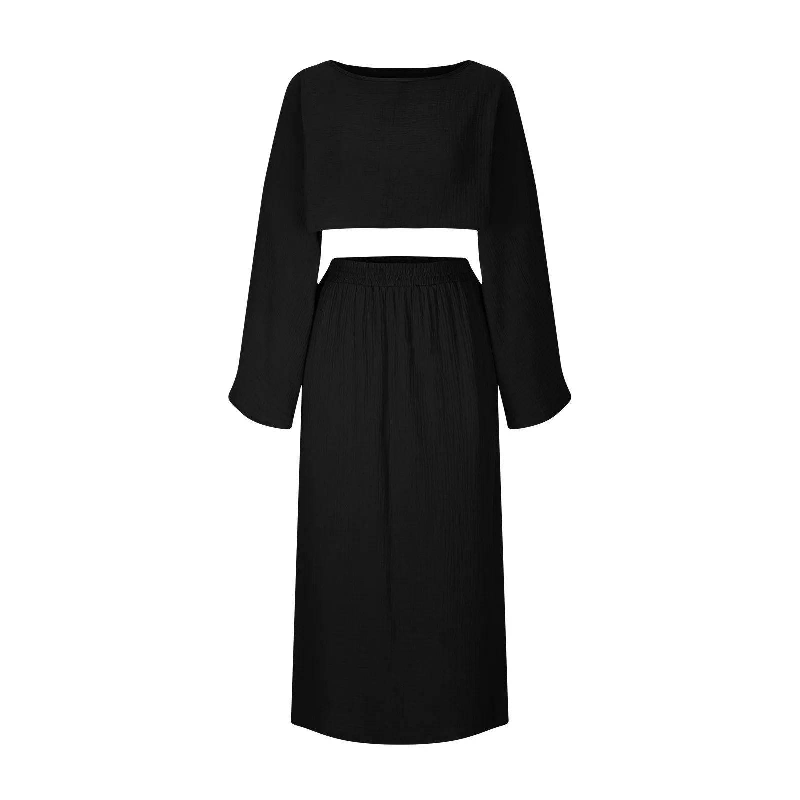 Женский костюм-двойка из хлопка и льна короткий топ с круглым вырезом длинными