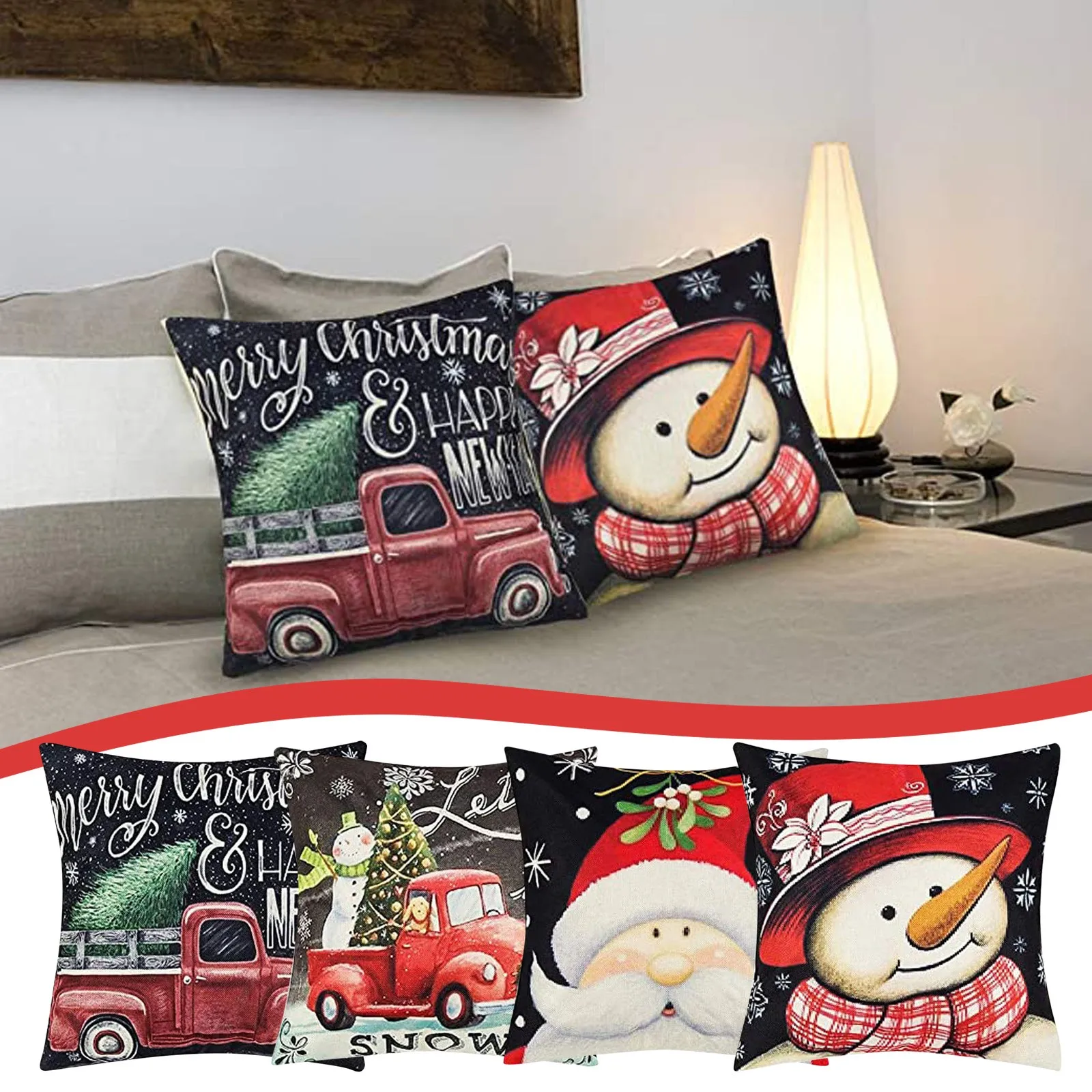 

4PCS Christmas Pillows Cover Decor Pillow Case Sofa Waist Throw Cushion Cover Christmas Ornaments Natal Navidad New Year 2021