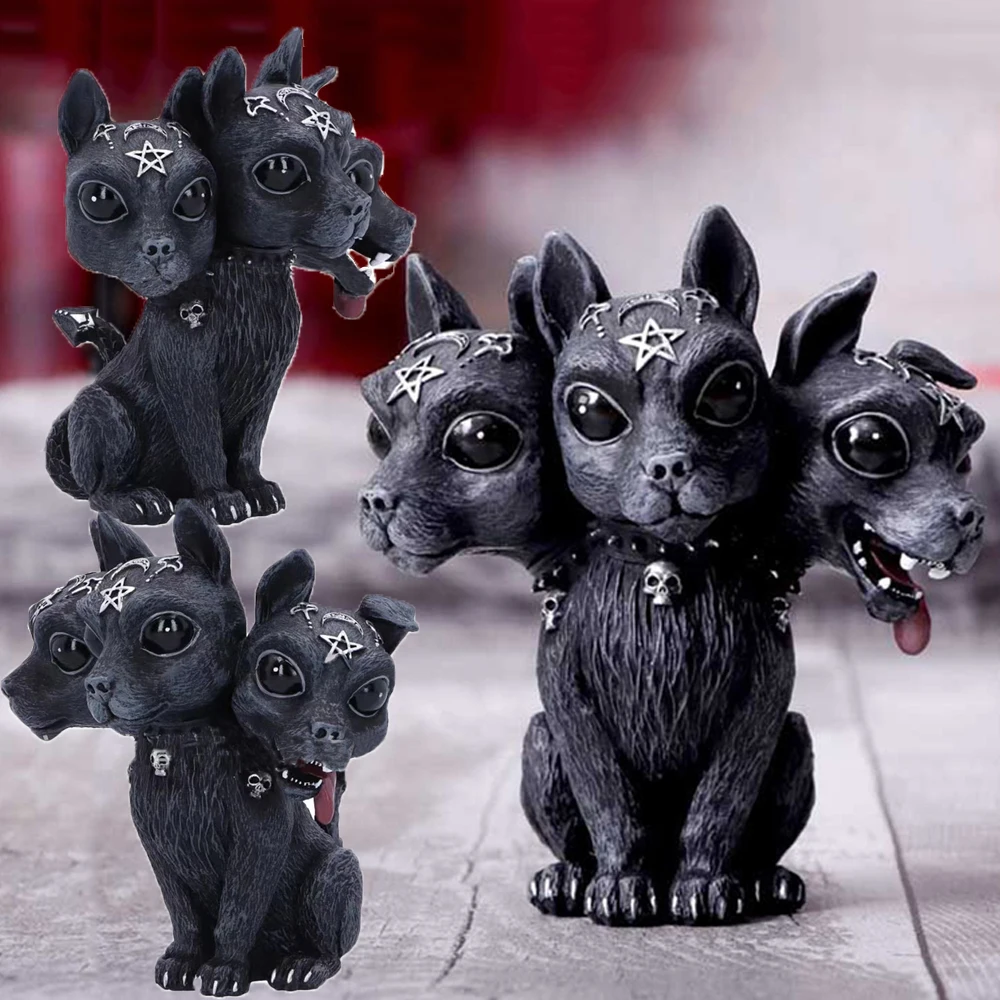 

10cm kawaii Animal Figure 3 Heads Dog Statue Decorative Figurines PVC Halloween Ornament Desk Decoration Home Decor Accessories